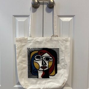 Artistic Embroidered Canvas Tote Bag - Multicolor